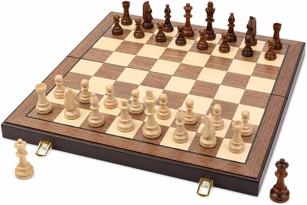 Juego de ajedrez de madera extra grande de 20 pulgadas con rey y reinas