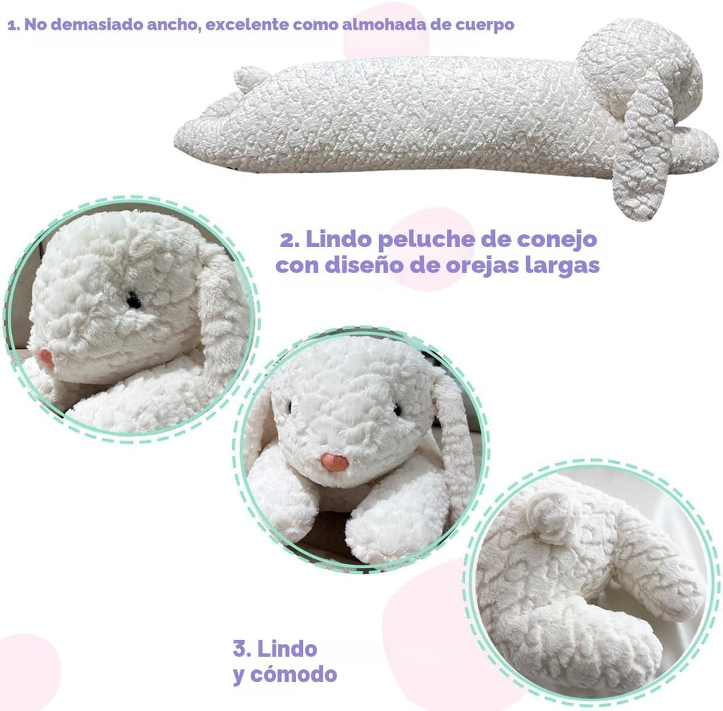 Almohada de felpa de conejo, animal de peluche de conejo, almohada de cuerpo largo de felpa de conejo, regalo para niños y adultos (blanco, 47 pulgadas)