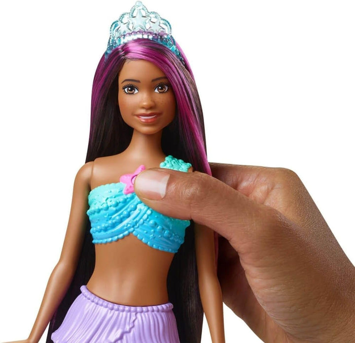 Muñeca de sirena Barbie con cola que se ilumina con luz brillante a...