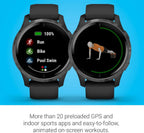 Garmin 010-02173-11 Venu, GPS SmartWatch con pantalla táctil brillante, presenta música, monitoreo de energía corporal, entrenamientos animados, sensor de buey de pulso y más, negro
