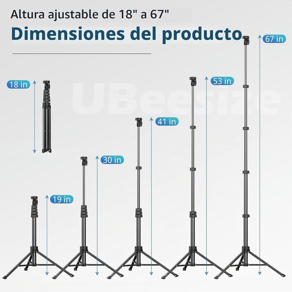 UBeesize - Trípode de teléfono de 67" y bastón para selfies, soporte de trípode de cámara con control remoto inalámbrico y soporte para teléfono, compatible con iPhone y teléfono Android, perfecto