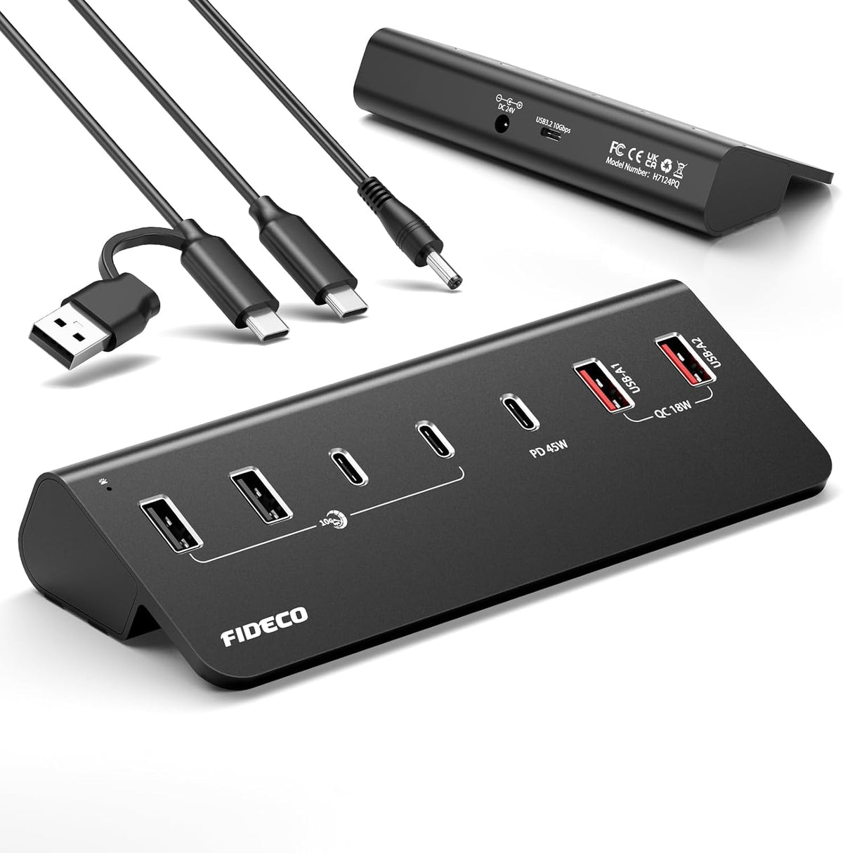 FIDECO, H7124PQ, hub USB 3.2 de 2 puertos, alimentado