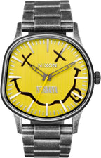 NIXON x Nirvana Smiley Sentry Wobble A1417 - Reloj de cuarzo japonés para hombre - (Carátula de 42 mm, correa de acero inoxidable de 23 mm-20 mm)