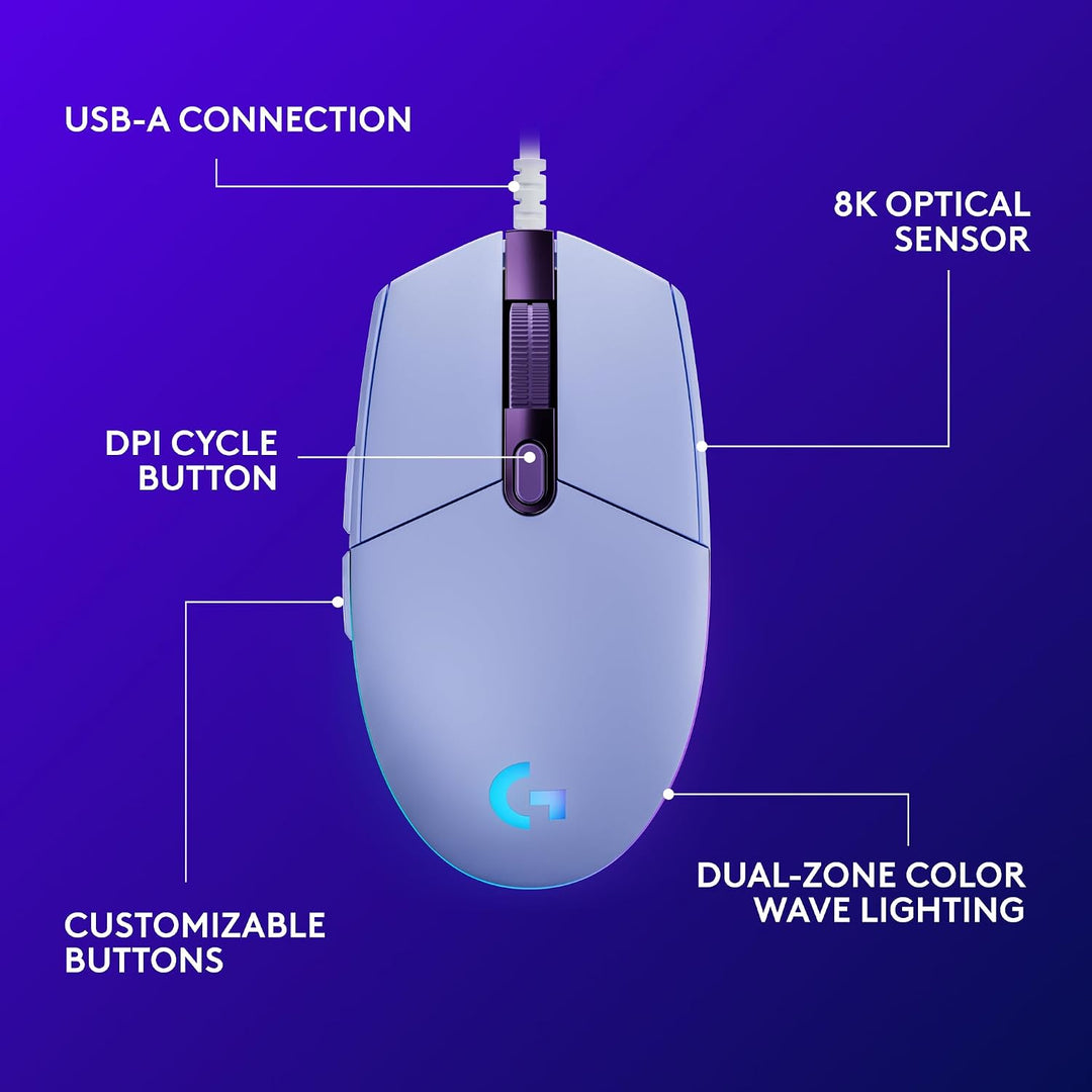 Logitech G203 - Mouse cableado para juegos, 8,000 DPI, efecto óptic...