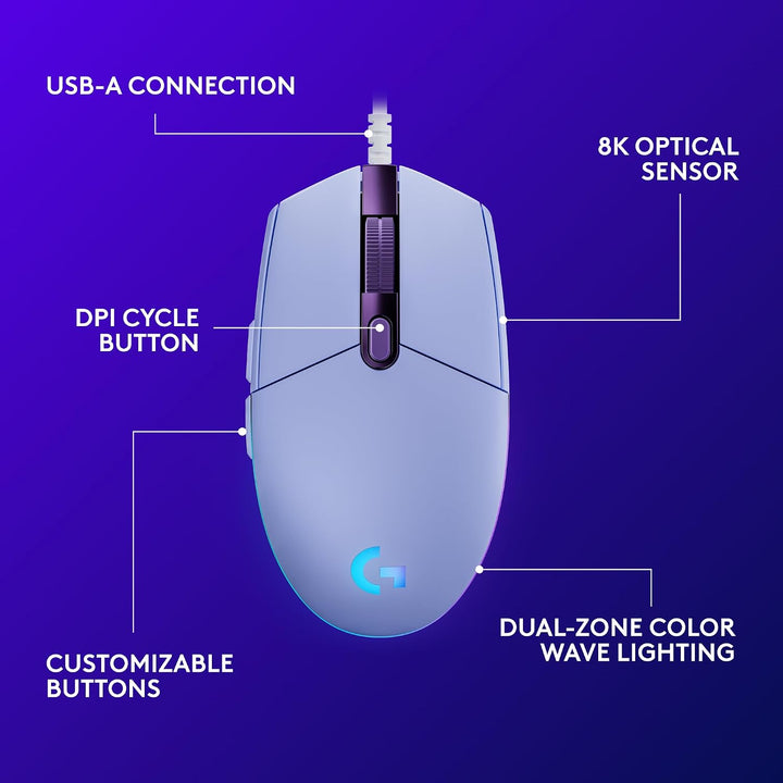 Logitech G203 - Mouse cableado para juegos, 8,000 DPI, efecto óptic...