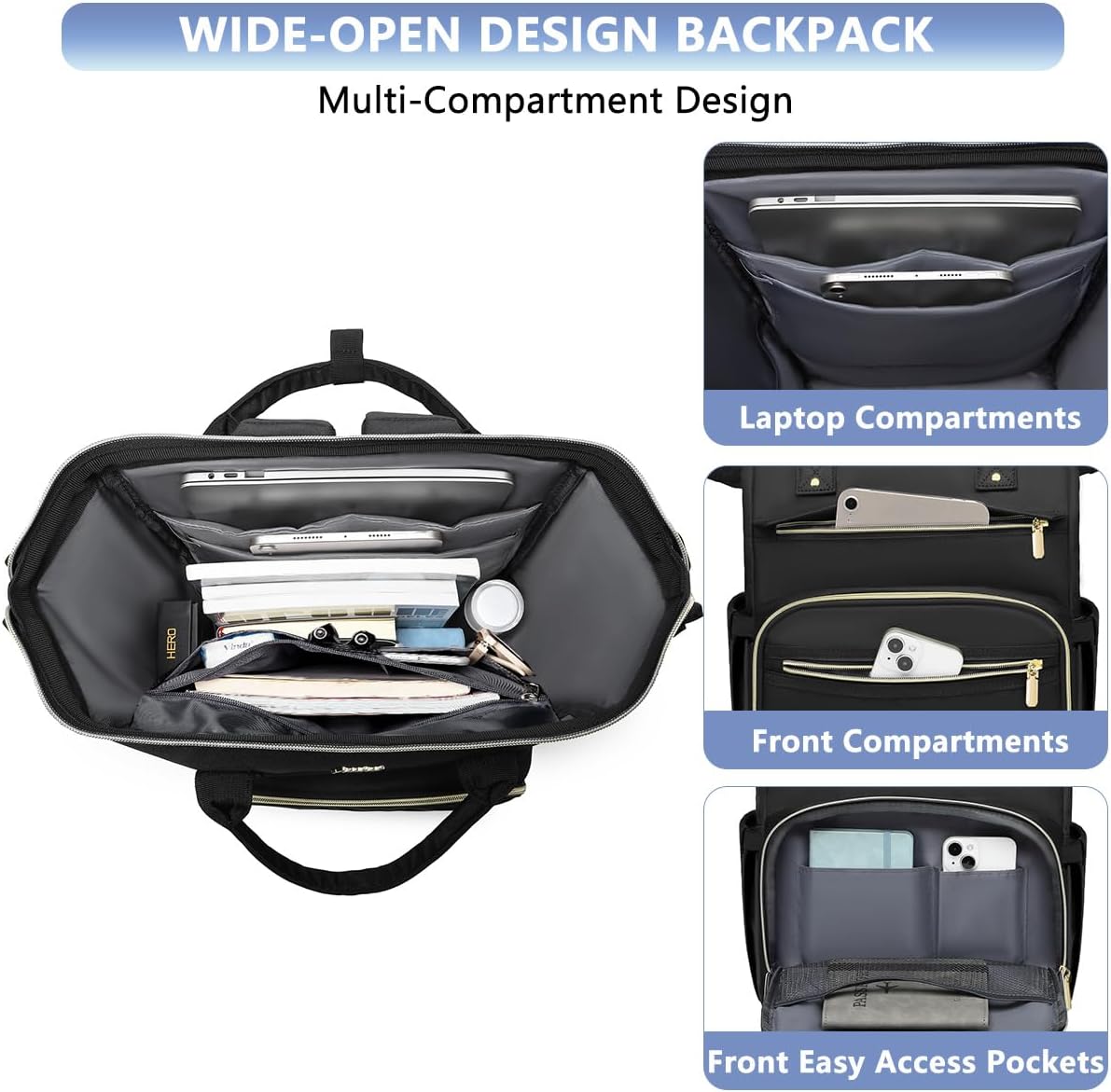 Focdod Mochila para mujer de 15.6 pulgadas, mochila para computadora portátil, negro, 15,6 pulgadas