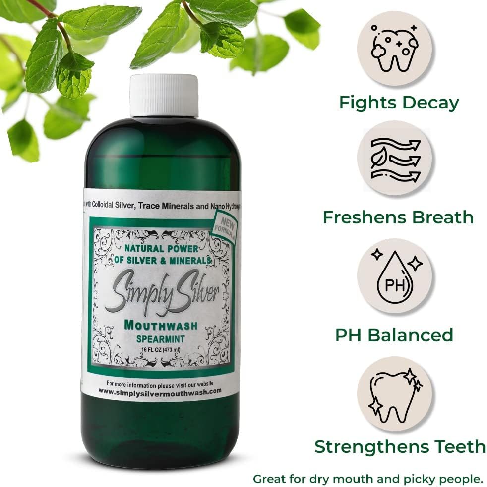 Simply Silver Mouthwash Sabor a menta verde - Fórmula de nano hidro...