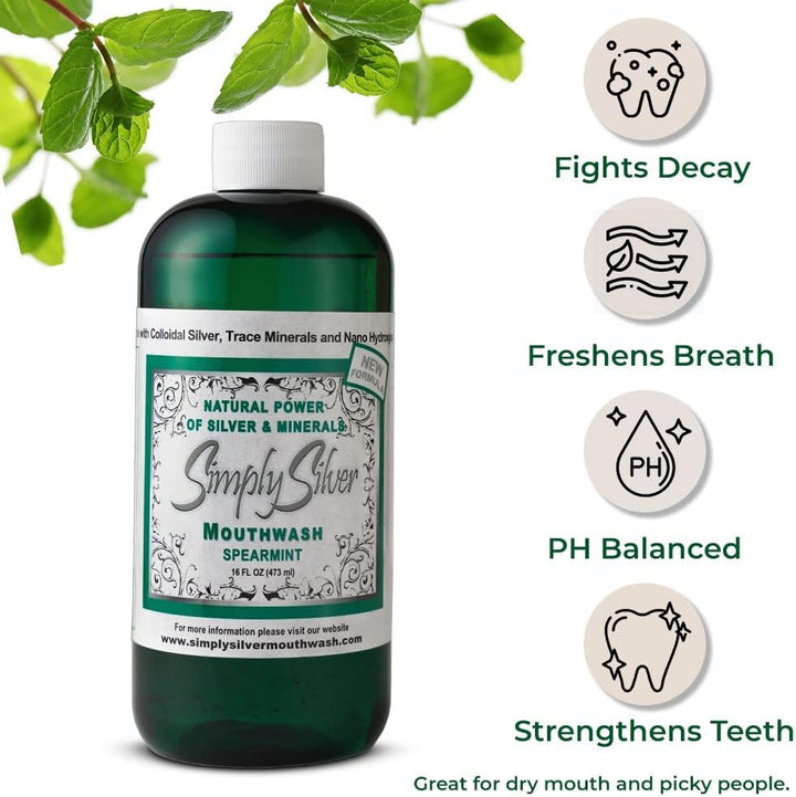 Simply Silver Mouthwash Sabor a menta verde - Fórmula de nano hidro...