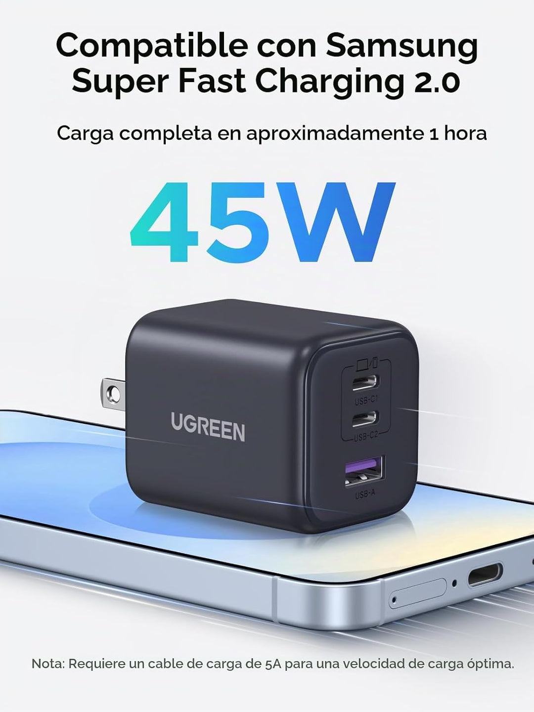 UGREEN Paquete de carga rápida, cargador de pared USB-C GaN de 45 W...