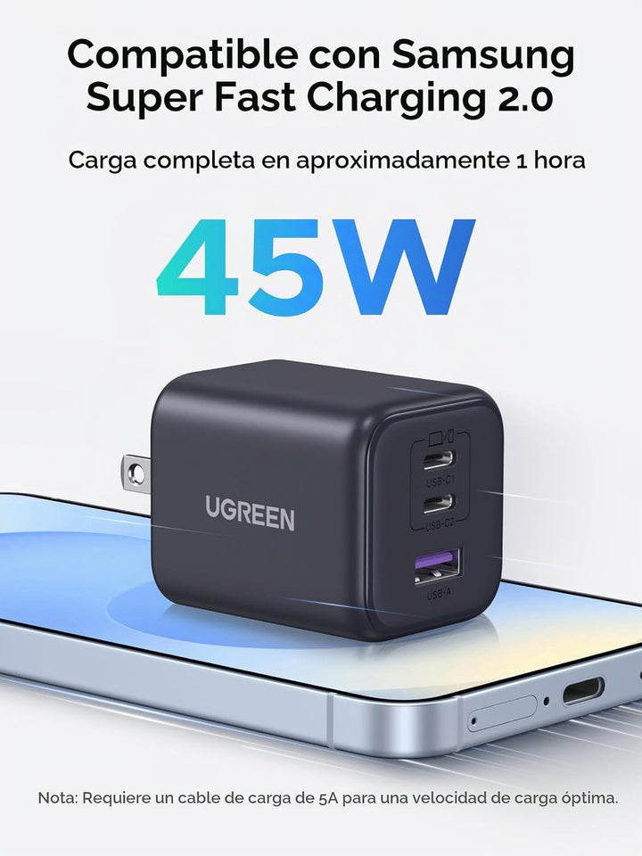 UGREEN Paquete de carga rápida, cargador de pared USB-C GaN de 45 W...