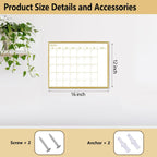 Calendario mensual dorado de borrado en seco para pared, marco de aluminio portátil de 16 x 12 pulgadas, calendario magnético, pizarra blanca, planificador de pared para oficina, cocina, escuela, hogar, GG
