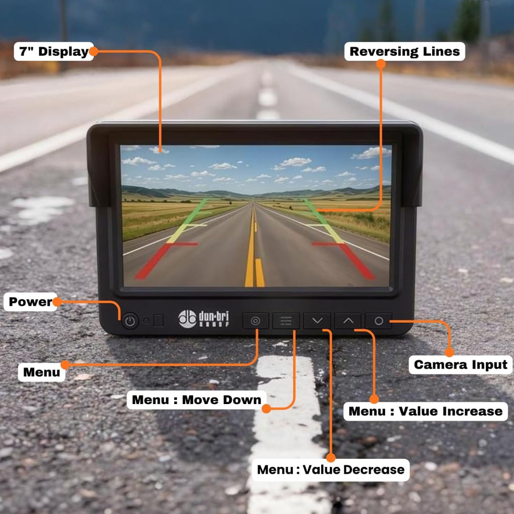 Sistema de cámara de respaldo profesional 1080P de 7 pulgadas para camiones comerciales, vehículos recreativos, equipos pesados, monitor AHD diseñado en Alemania, visión nocturna, impermeable IP69K, cámara de marcha atrás resistente con certificación ECE