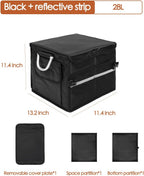 Organizador de maletero pequeño con tapa, para SUV coche camión, negro 28L, tela Oxford impermeable plegable, 2 compartimentos con mango de aleación de aluminio