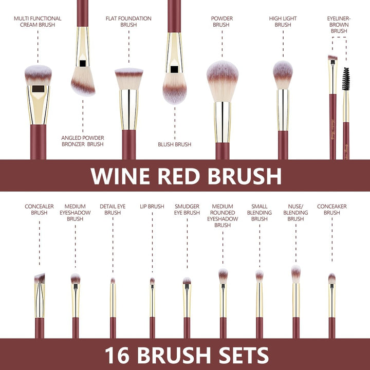 Anactoro Juego de brochas de maquillaje profesional de belleza, 16...