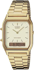 Casio AQ230GA-9D Reloj analógico digital de doble hora con banda de metal en tono dorado para hombre, Oro, Reloj analógico, digital