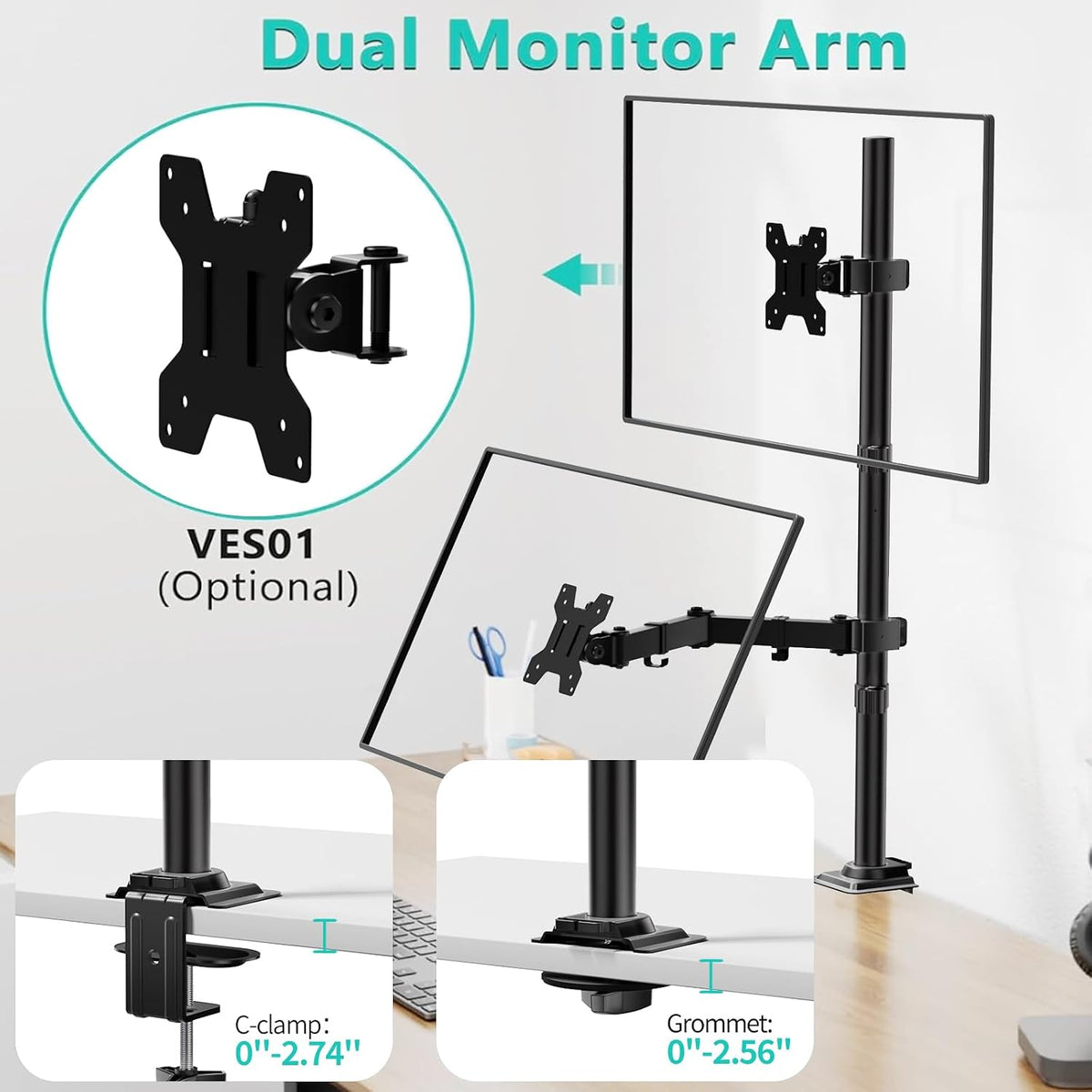 Brazo de monitor alto WALI para escritorio para pantallas de 13-34 pulgadas, 22 lbs por brazo