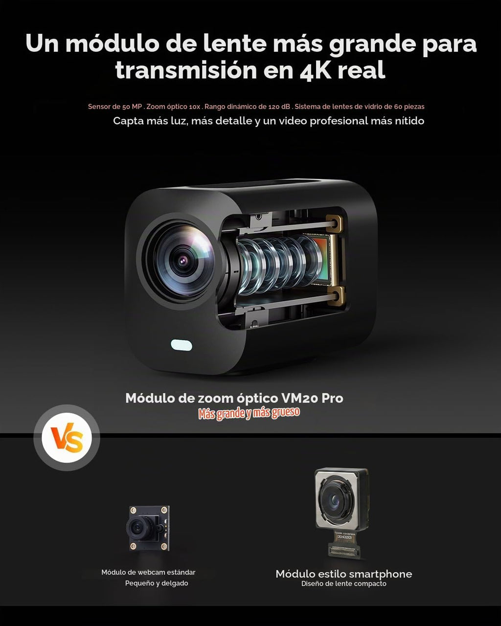 NearStream Cámara de transmisión VM20 Pro 4K, sensor de 1/2" 50MP, zoom