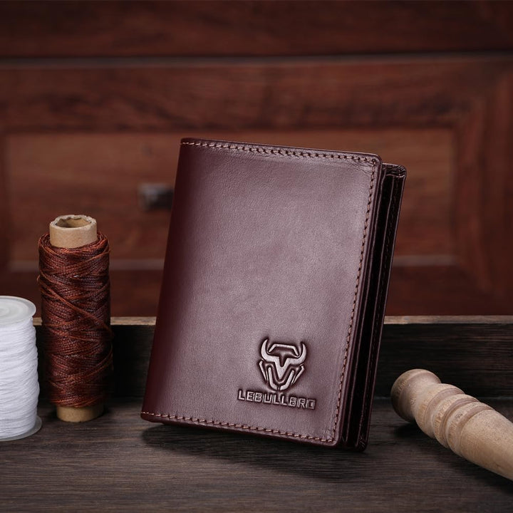 LEBULLBRO Billetera de cuero para hombre plegable con bloqueo RFID,...