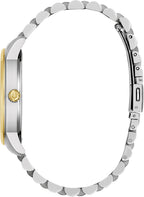 Bulova Reloj clásico de tres manecillas para hombre, con diamantes, de cuarzo, dos tonos, acero inoxidable, Estilo: 98D188