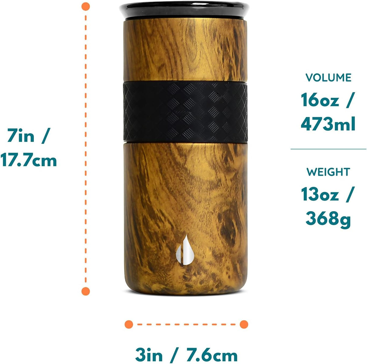 Elemental Artisan - Vaso aislado de triple pared, taza de viaje para café, reutilizable, de acero inoxidable, con tapa de cerámica, tazas de café térmicas para bebidas calientes (6 horas) y frías (18