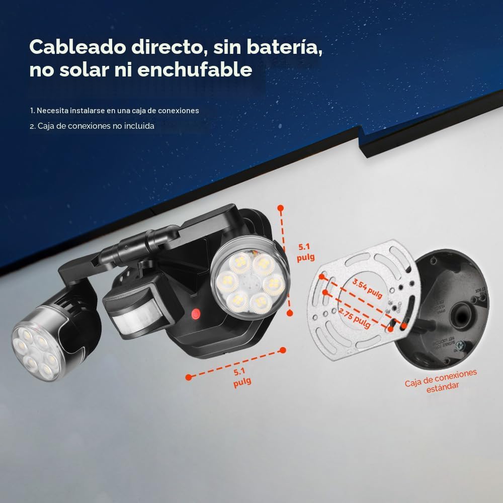 OREiN Luz de seguridad para exteriores con sensor de movimiento, luz LED de doble cabezal ajustable, 3 modos (movimiento/manual/atardecer a amanecer), equivalente a 150 W 5000 K, iluminación exterior impermeable IP65, cableado
