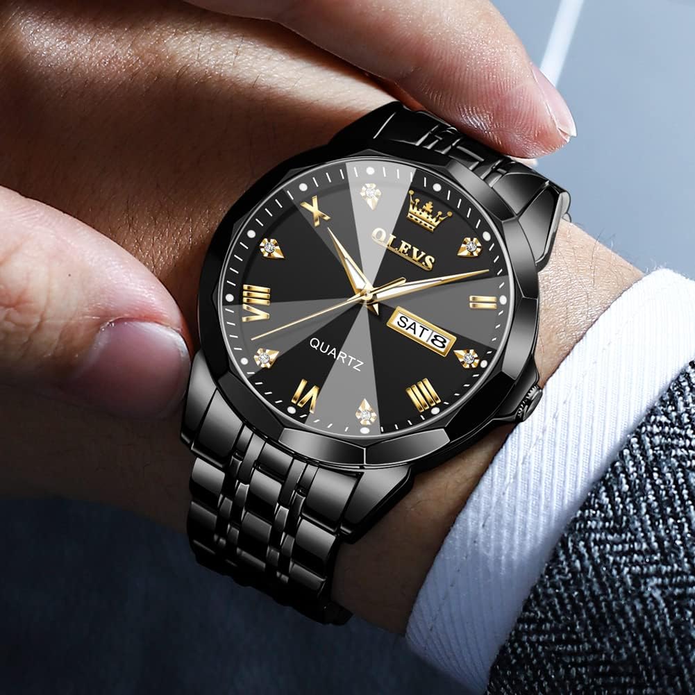 OLEVS Relojes para hombre de lujo de acero inoxidable 30M impermeable