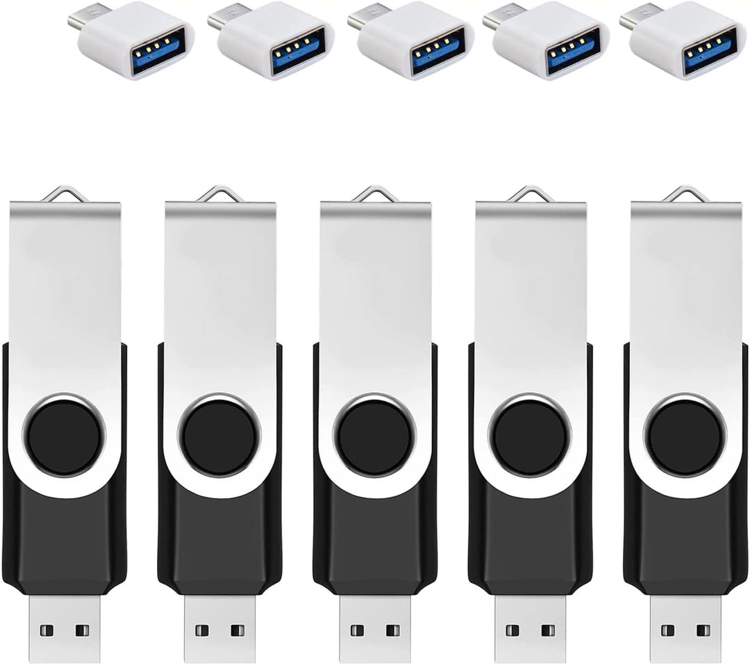 Paquete de 5 unidades de unidad flash USB de 64GB con adaptador tip...