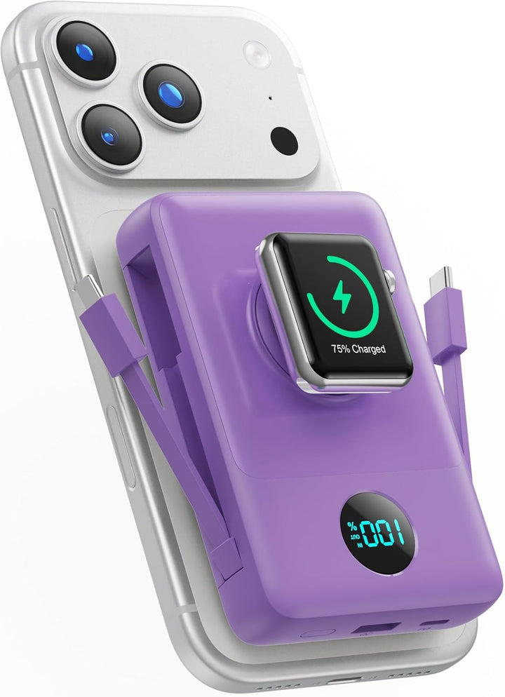 Cargador portátil magnético 6 en 1 para iPhone con cables integrado...