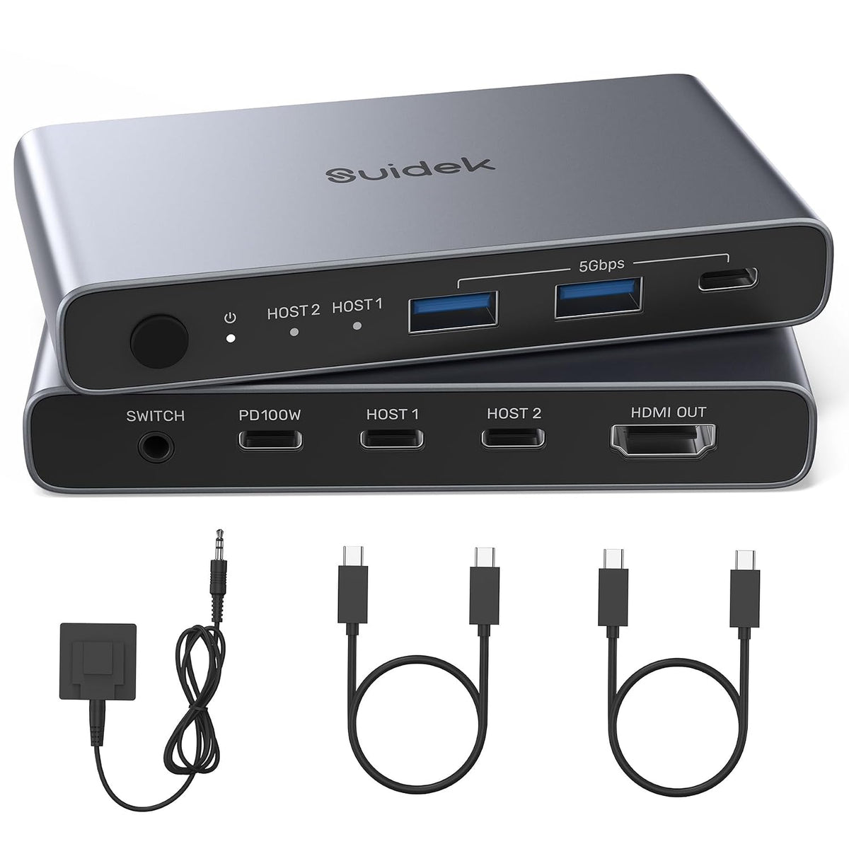 Conmutador KVM USB C 1 Monitor 2 Computadoras - 3 Puertos USB 3.0 4K