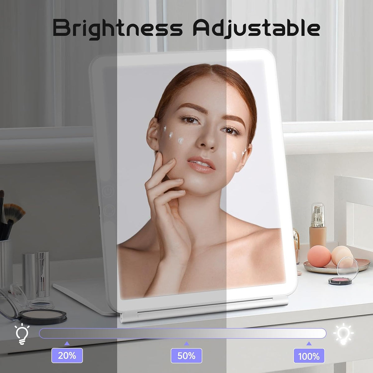 FUNTOUCH Espejo recargable grande del maquillaje del viaje 2500mAh con la