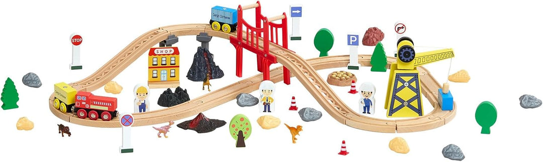 VEVOR Juego de tren de madera de 70 piezas con grúa