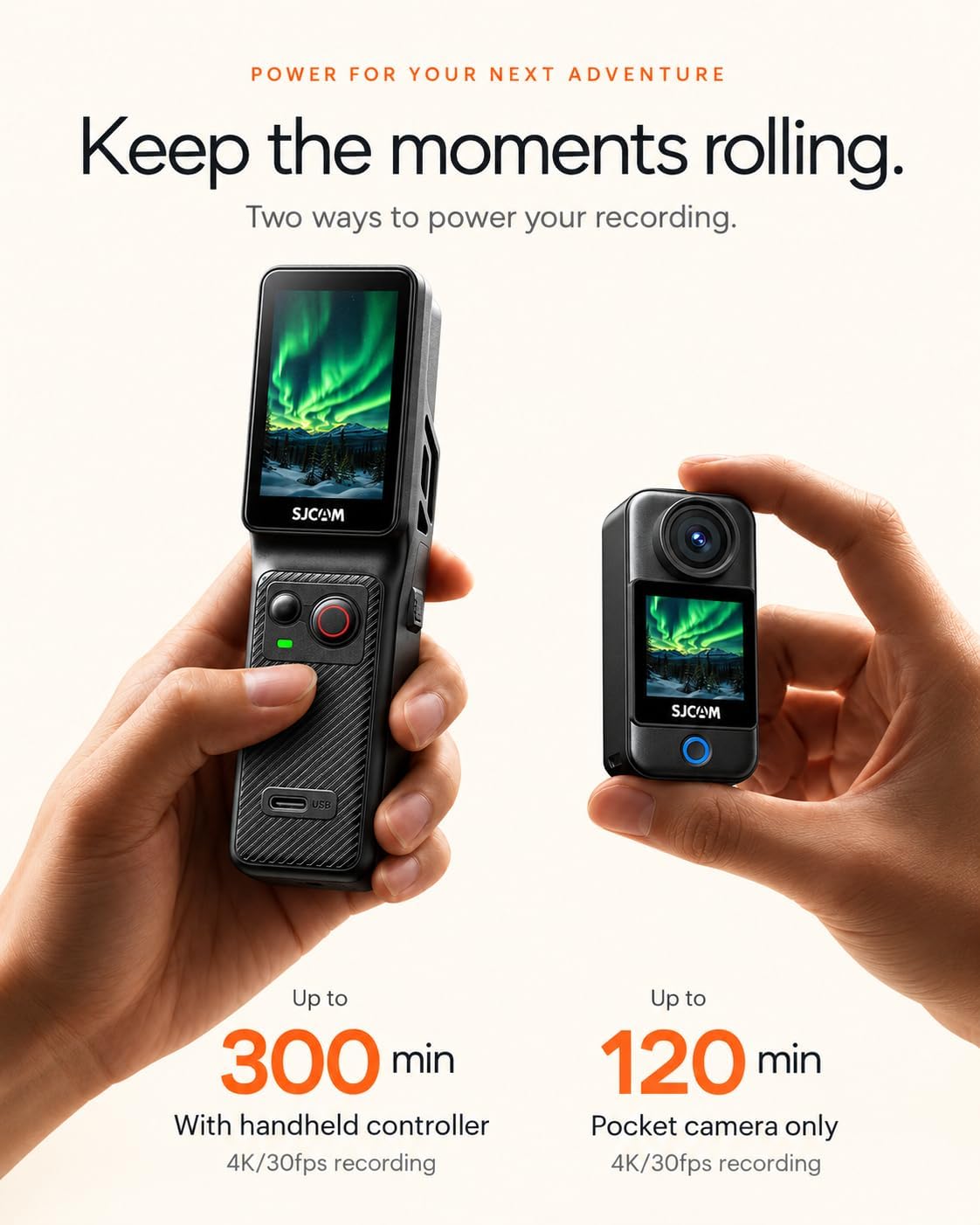 SJCAM C400 4K Vlogging Cámara con tarjeta de 128GB, batería 7H