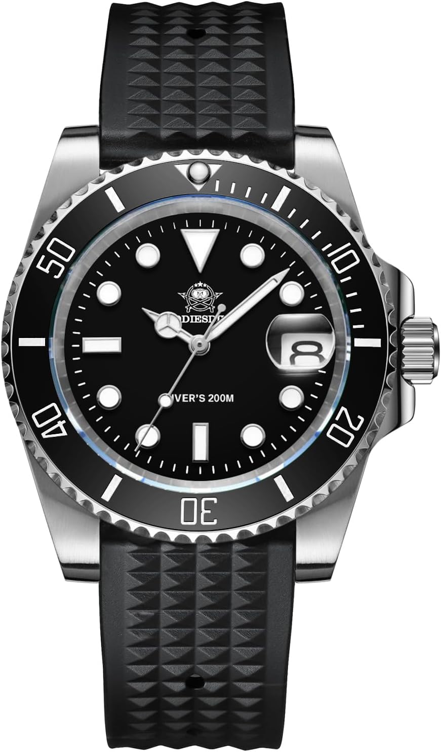 ADDIESDIVE Reloj de buceo para hombre de 1.614 in con movimiento de cuarzo para hombre, esfera fácil de leer, 200 M, impermeable, BGW9, luminoso, analógico, naranja, rojo, verde/negro, esfera