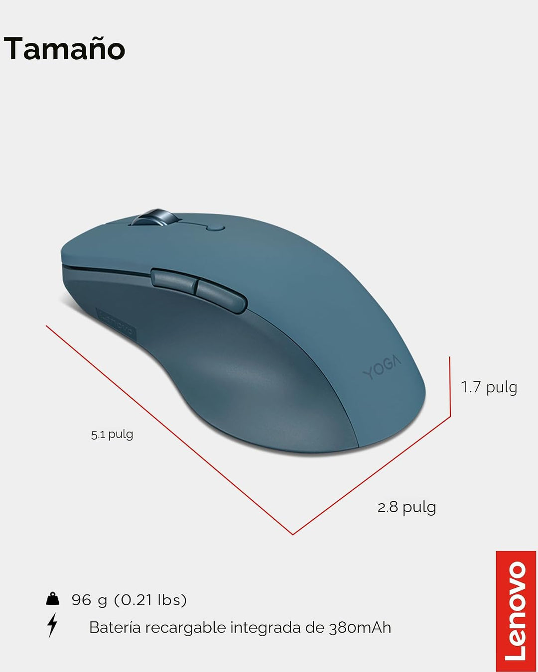 Lenovo Mouse Yoga Pro, Bluetooth, recargable USB-C, Bluetooth de mo...