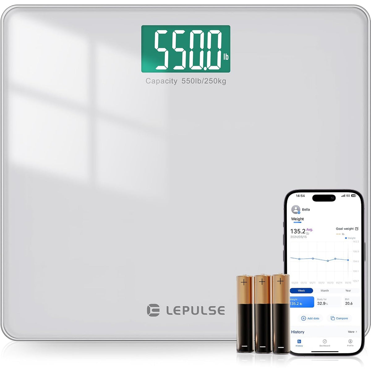 LEPULSE Báscula digital de baño de 550 libras para IMC de peso corporal con