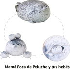 SQEQE Chubby Seal Almohada de peluche con 4 peluches de foca de bebé en su barriga, Sello