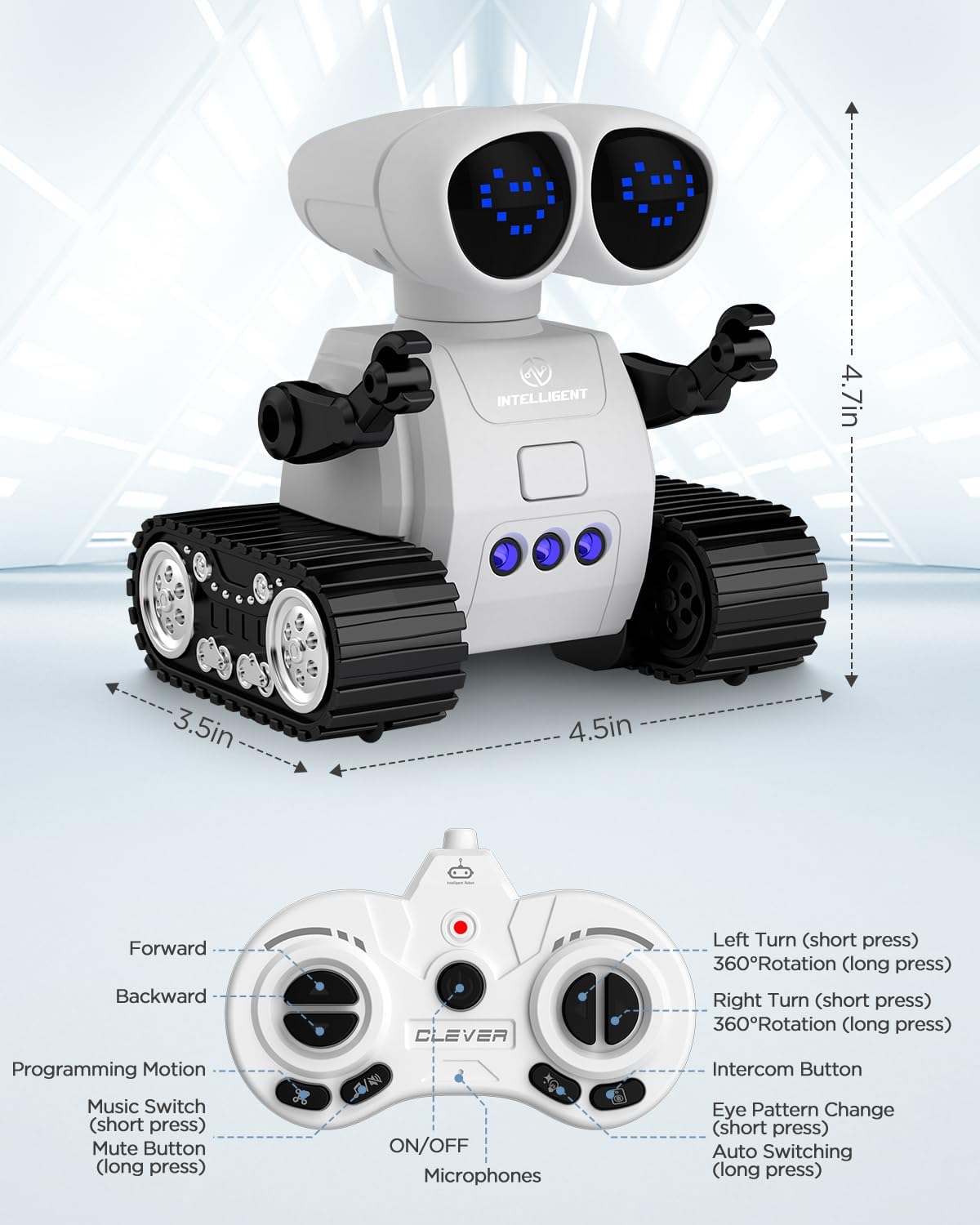 Juguetes robot para niños, juguetes de robot recargables de control remoto con walkie talkies, programación, detección de gestos, música, función de ojos cambiables, juguetes de robot RC regalos para niños y niñas de 6 a 12 años