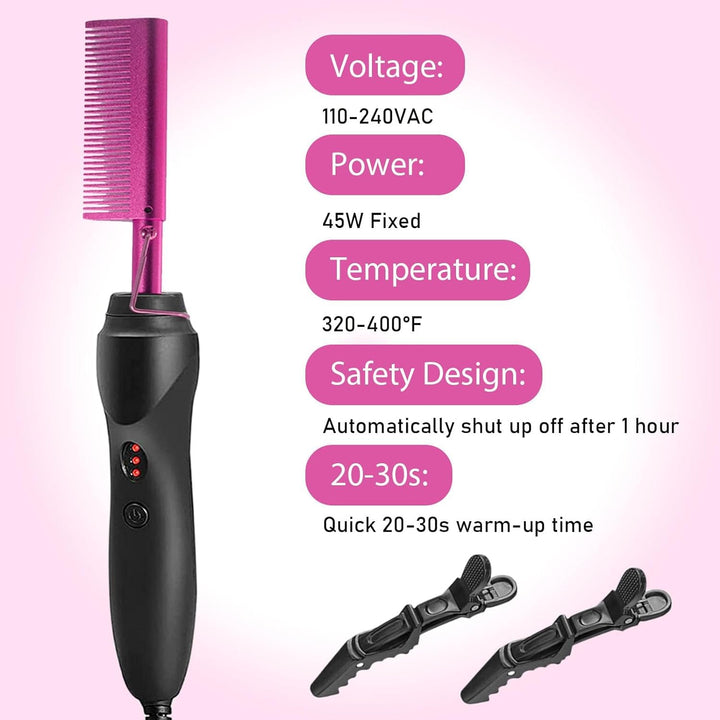 Goiple Peine caliente eléctrico alisador de pelo rosa, peine alisad...