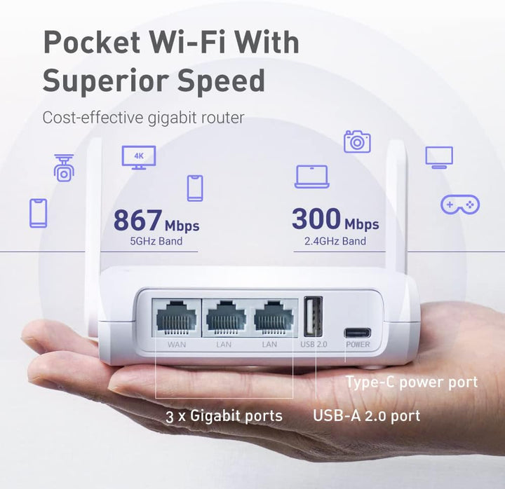 GL.iNet GL-SFT1200 (Opal) Enrutador WiFi Portátil de Viaje, Mini En...