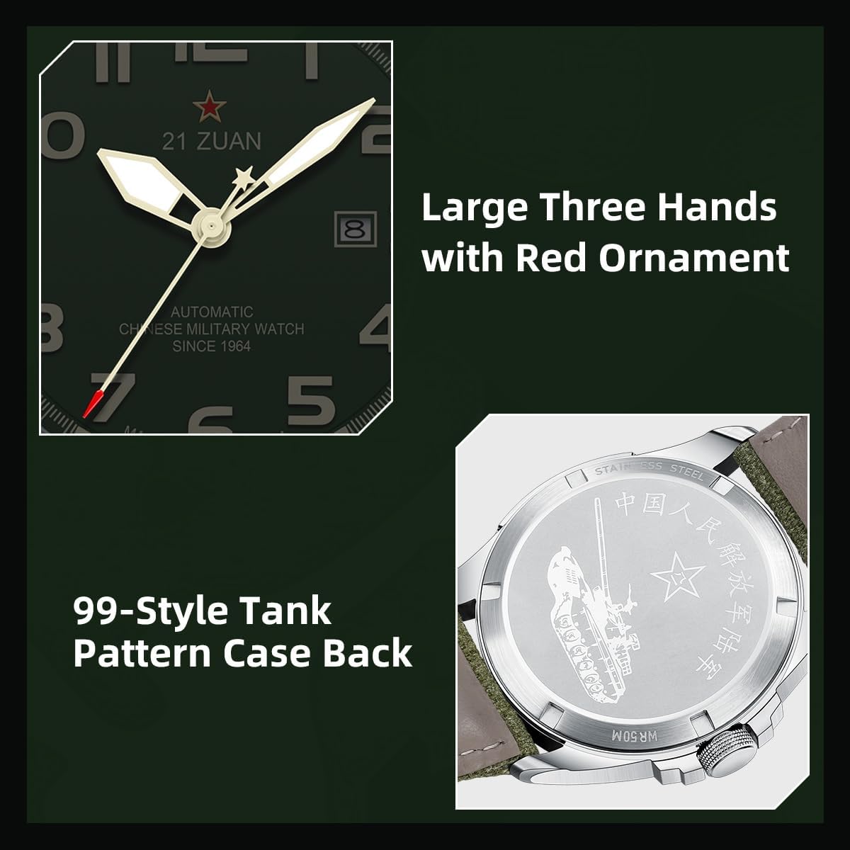 SEA-GULL Reloj mecánico para hombre, relojes automáticos, relojes militares para hombres, reloj de trabajo deportivo de campo táctico del ejército para hombre, pantalla de fecha a prueba de agua