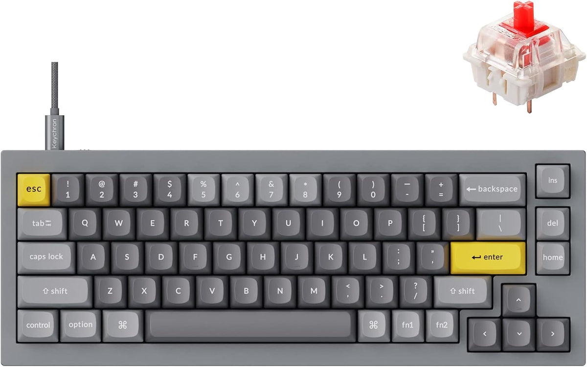 Keychron Q2 Teclado mecánico personalizado con cable, macro programable QMK/VIA, aluminio completo, interruptor rojo Gateron G Pro intercambiable en caliente, 65% de diseño de junta doble compatible