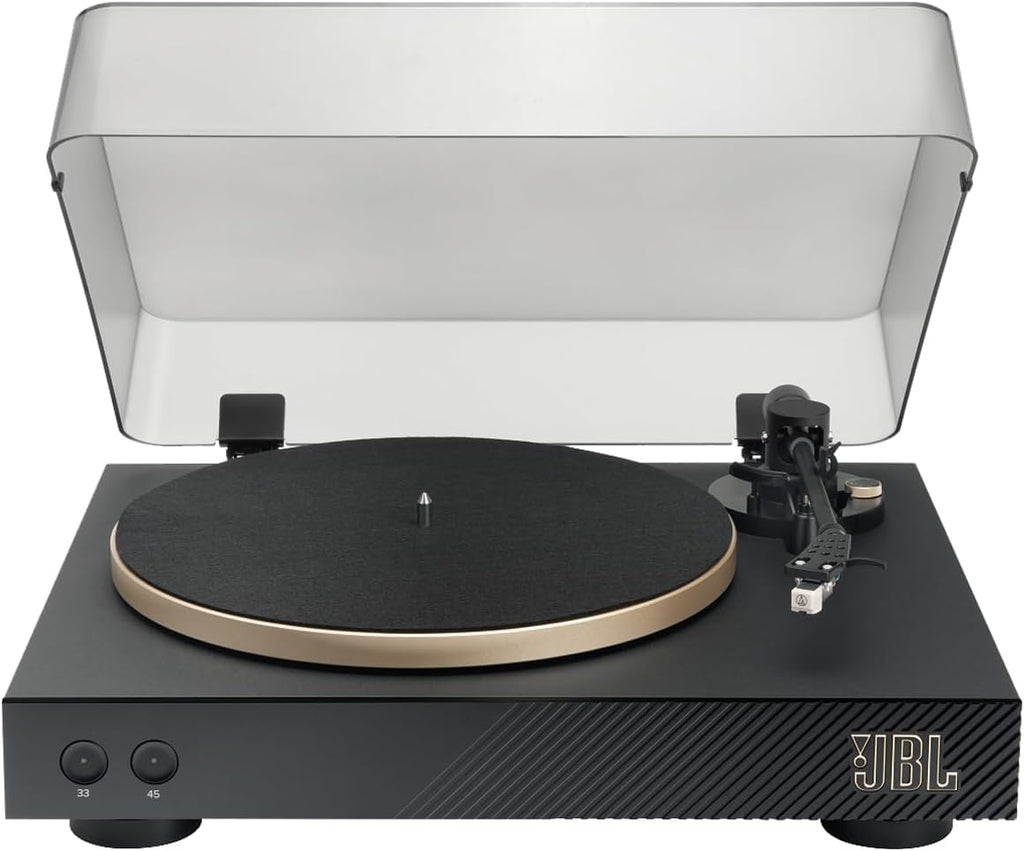 JBL Spinner BT - Bluetooth con tocadiscos AptX-HD™, componentes, carcasa extraíble, bandeja de aluminio y transmisión por correa, cartucho magnético móvil preinstalado (dorado)
