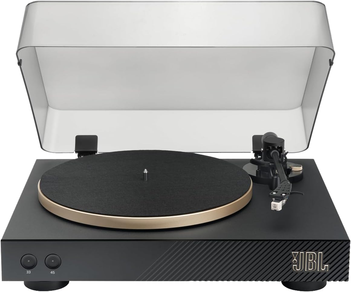 JBL Spinner BT - Bluetooth con tocadiscos AptX-HD™, componentes, carcasa extraíble, bandeja de aluminio y transmisión por correa, cartucho magnético móvil preinstalado (dorado)