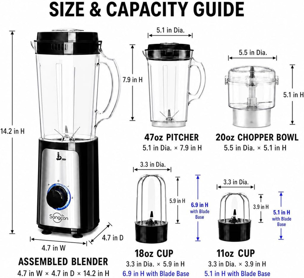 Sangcon Batidoras para cocina, 5 en 1, procesador de alimentos combinado
