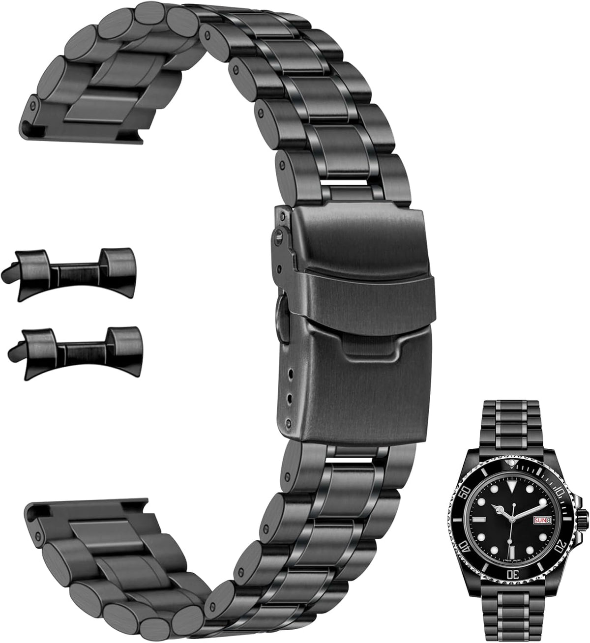 Juntan 20 mm / 22 mm Correa de reloj de acero inoxidable con extremo curvo y extremo recto para hombres y mujeres, correa de reloj de metal, pulsera de repuesto de liberación rápida con hebilla de