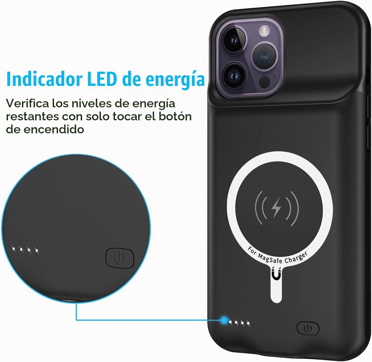 Funda de batería para iPhone 13 Pro Max, mejorada de 12000 mAh, portátil, funda protectora inalámbrica de carga, compatible con iPhone 13 Pro Max (6.7 pulgadas) funda de cargador de batería recargable