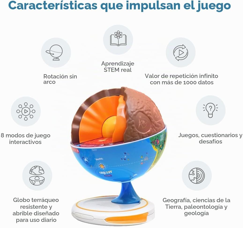 PlayShifu Orboot Core - Globo interactivo para niños de 4 a 10 años; globo de tierra abierto de 3 capas con aplicación AR; explora la superficie de la Tierra, fósiles, minerales y núcleo brillante
