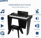 ZIPPY Teclado de piano para niños, piano digital de 37 teclas para niños, instrumento educativo musical, piano de madera para niñas y niños a partir de 3 años (negro Plus)