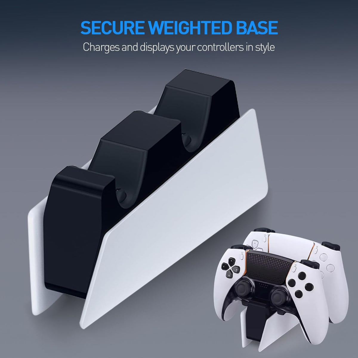 Cargador de controlador PS5 - Carga 2 controladores al 90% en 50 minutos - Sin luces molestas - Diseño de clic en el diseño de doble soporte de carga rápida Soporte de estación de acoplamiento Accesorios para controlador PlayStation DualSense