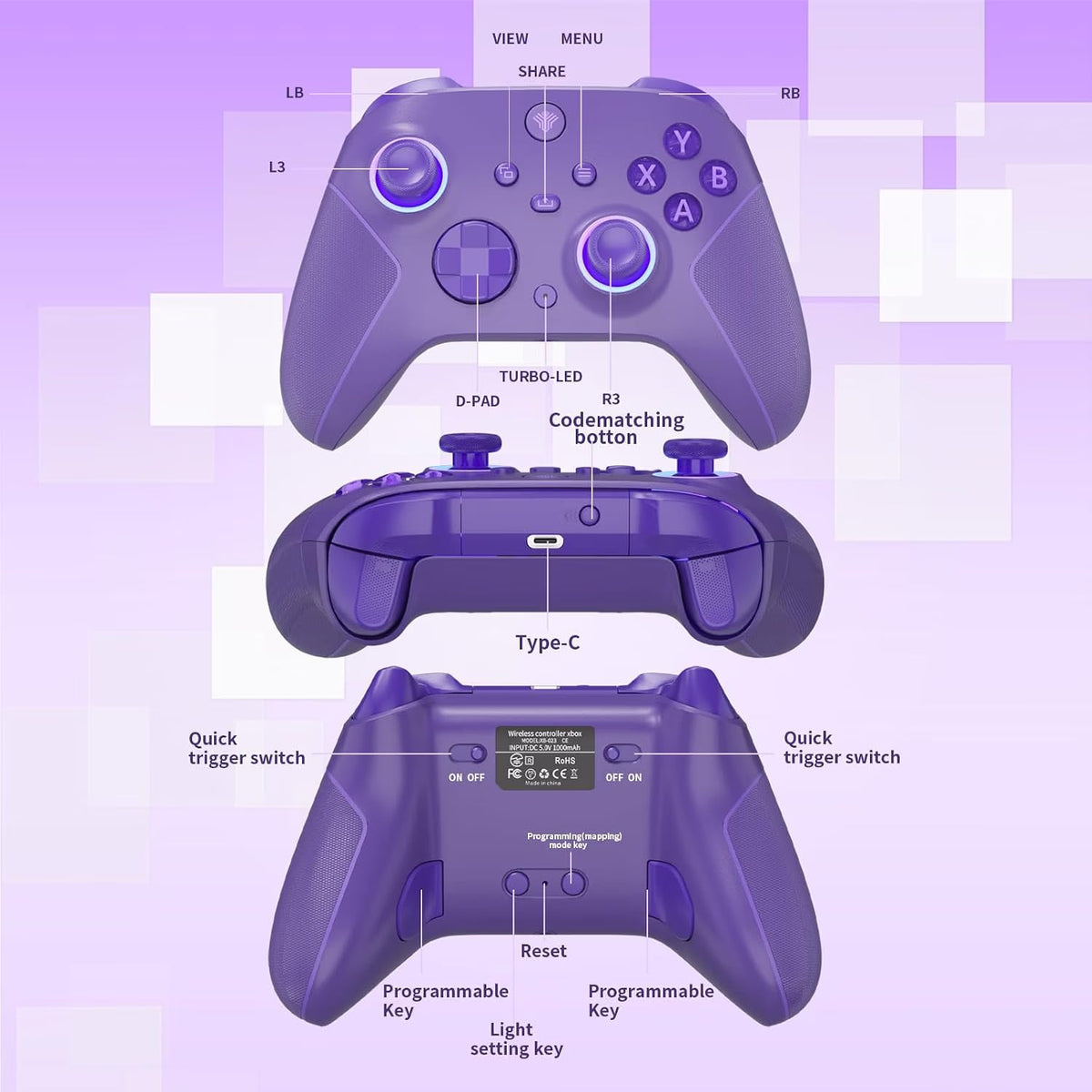 Control inalámbrico SZYUYU 2.4GHz para Xbox One, Xbox Series X|S, PC Steam (Púrpura)